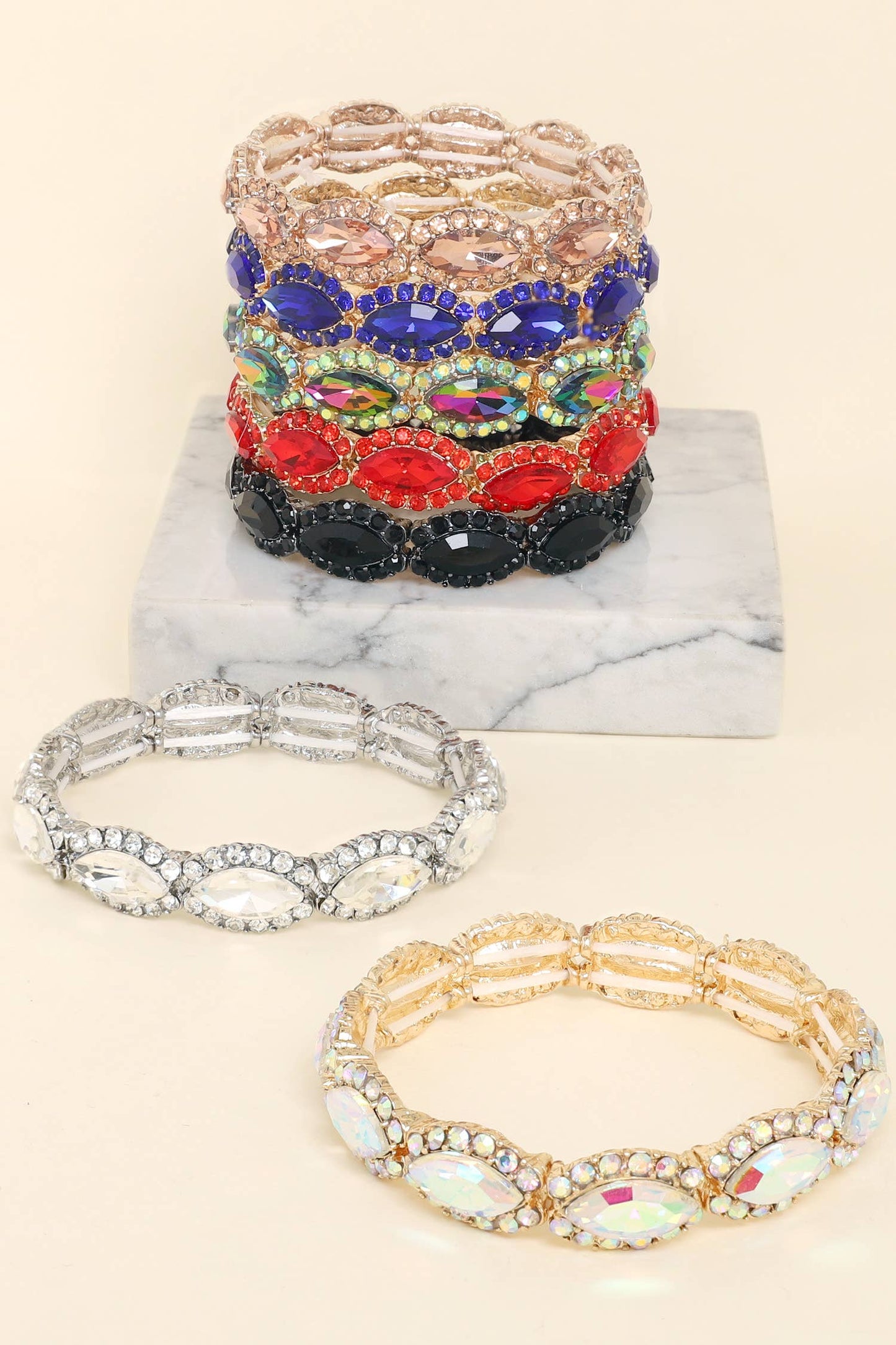 Crystal Gemstone Petal Cut Cluster Bracelet: Rose Gold