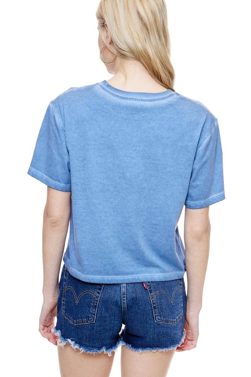 Wild West Cowboys Club Graphic S/S Lunar Dye Faux Crop: L / BLUE