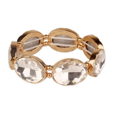 Oval Rhinestone Crystal Stretch Evening Bangle Bracelet: Gold Iridescent