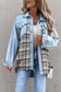 WOMEN DENIM PATCHWORK PLAID JACKET_CWJJ0050: LIGHTBLUE / (S) 1