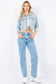 Rhinestone Crop Denim Jacket: Med Wash / L