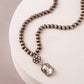 Western Floral Jeweled Pearl Beaded Necklace : Turquoise