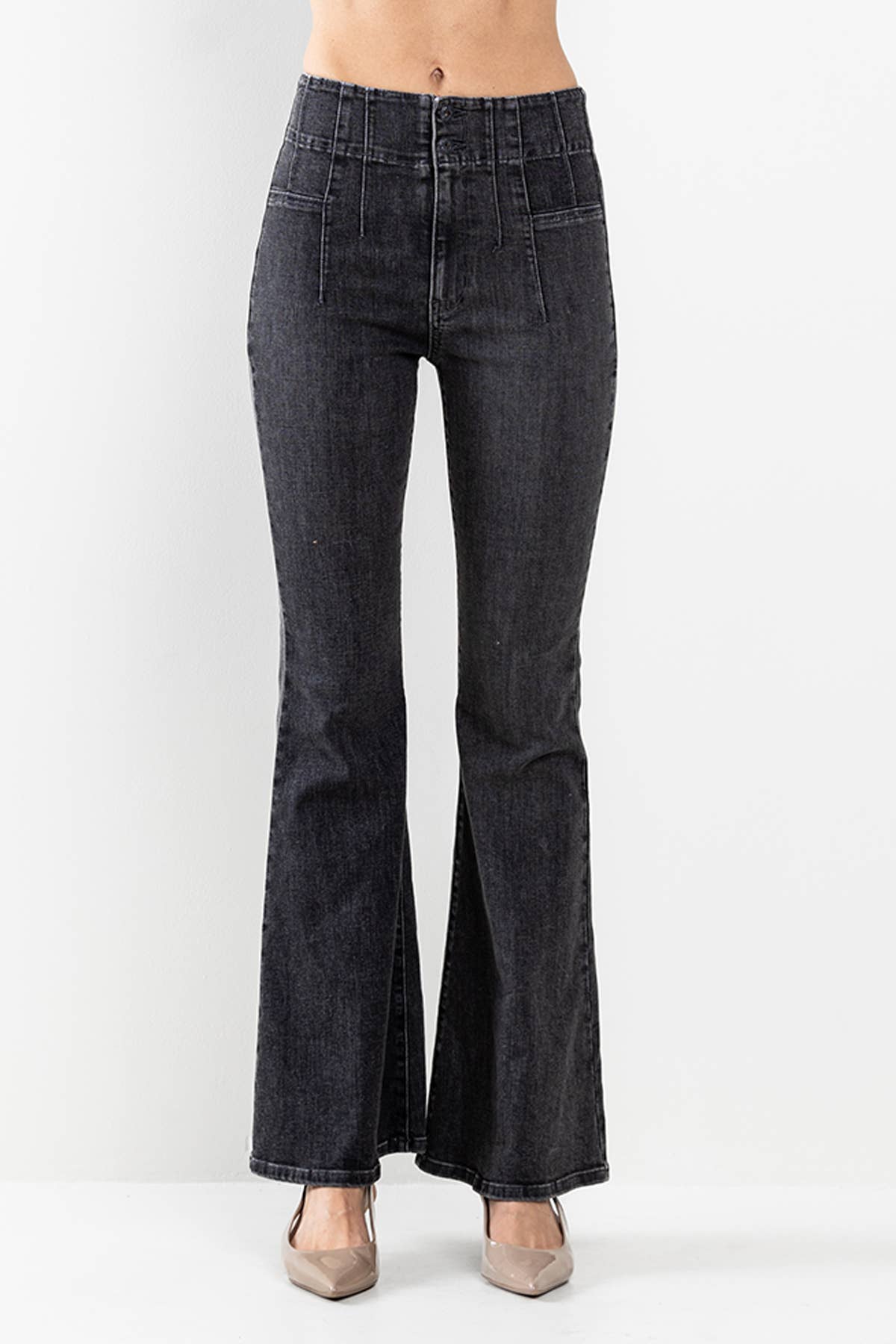 HIGH RISE FLARE JEANS IN GREY SP-P12295GR: 29