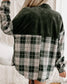 Colorblock Plaid Snap Buttons Shacket: Blackish Green / XL