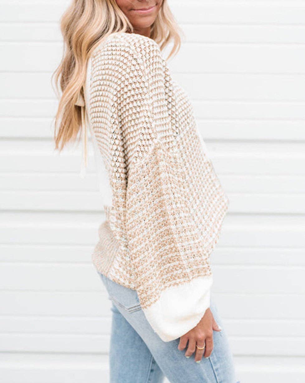 Patchwork Tie Back Oversized Sweater: Oatmeal / XL