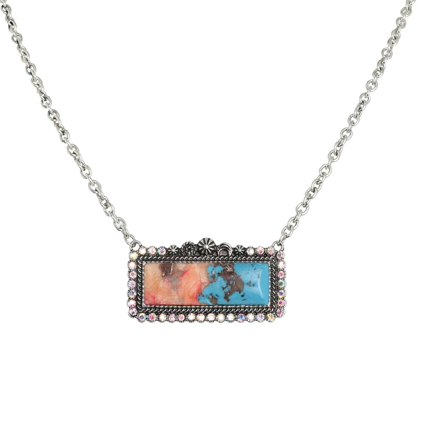 Western Rectangle Turquoise Concho Necklace: White