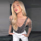 Sparkle Pearl Studded Sheer Mesh See Through Top (Black)