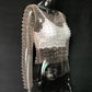 Pearl rhinestone studded sheer mesh see through T-shirt top: White / M