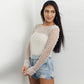 Sparkle Pearl Studded Sheer Mesh See Through Top (Black)