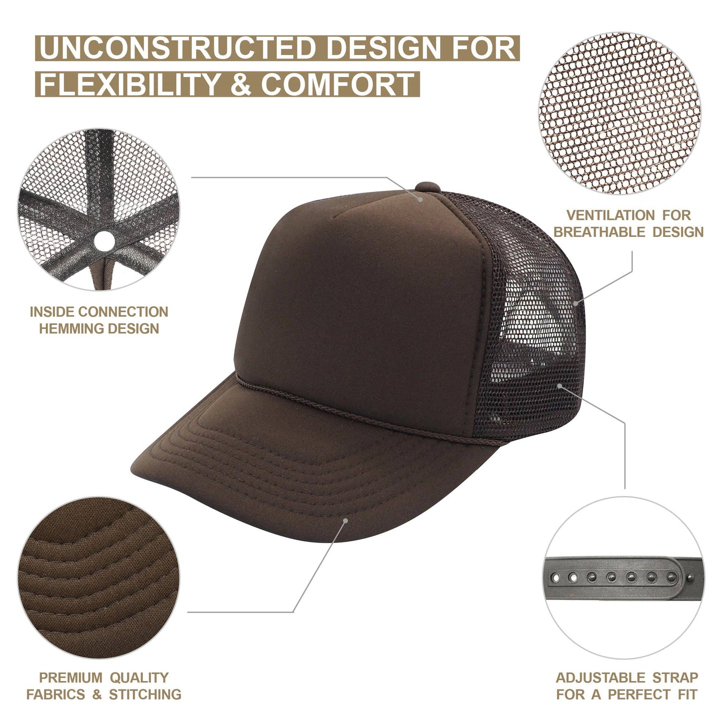 Nissun Classic Trucker Baseball Hats Caps Foam Mesh Blank Solid Two Tone Snapback Adult Youth: Navy