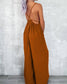 Waist Tie Wide Leg Jumpsuit: Chestnut / L