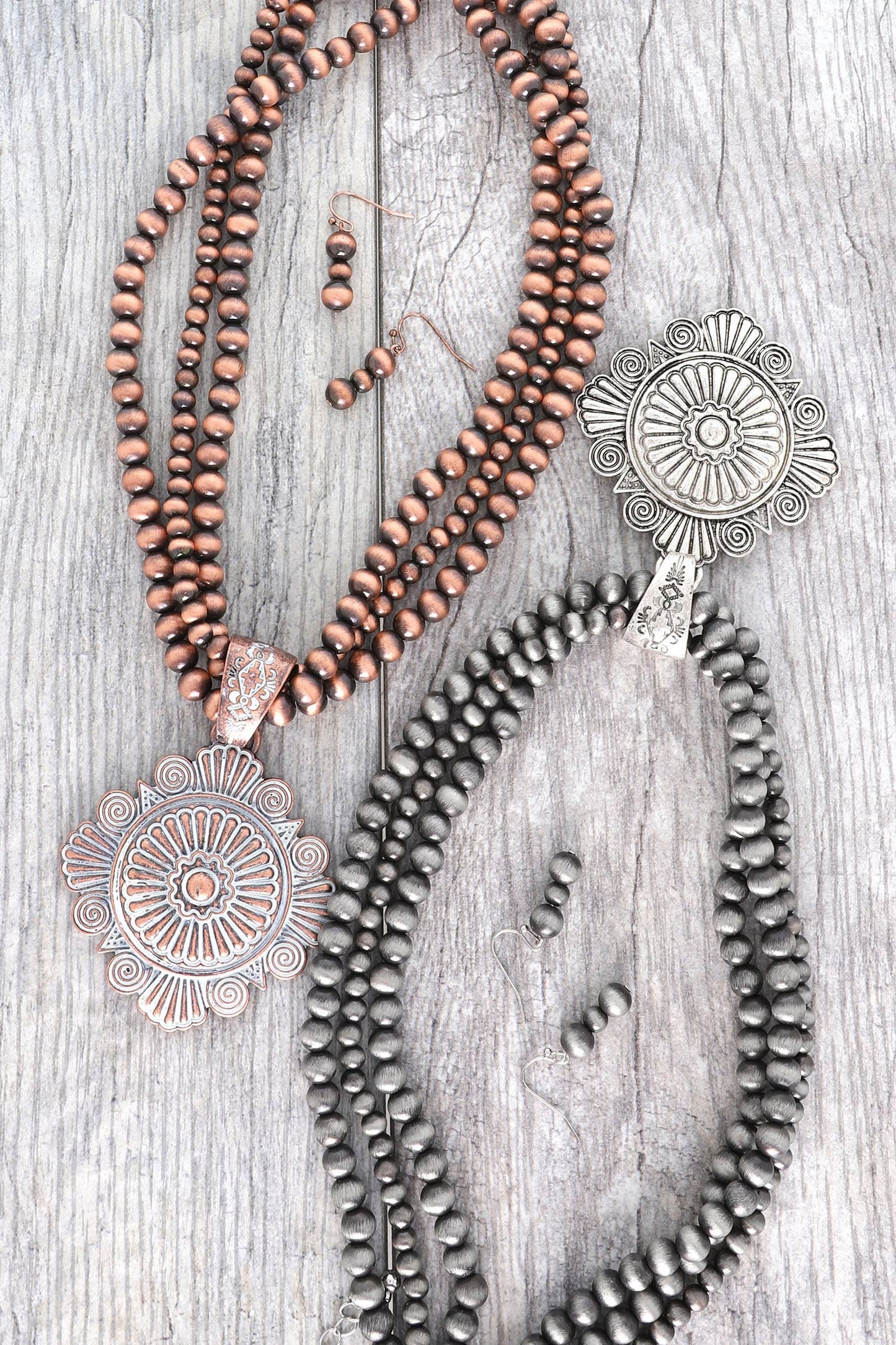 Western Navajo Pearl Concho Necklace Set: Brown