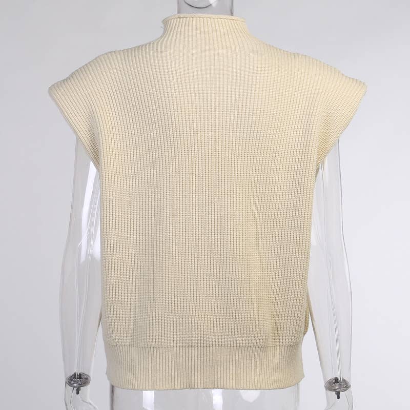 Turtleneck knit vest short sweater vest: Brown