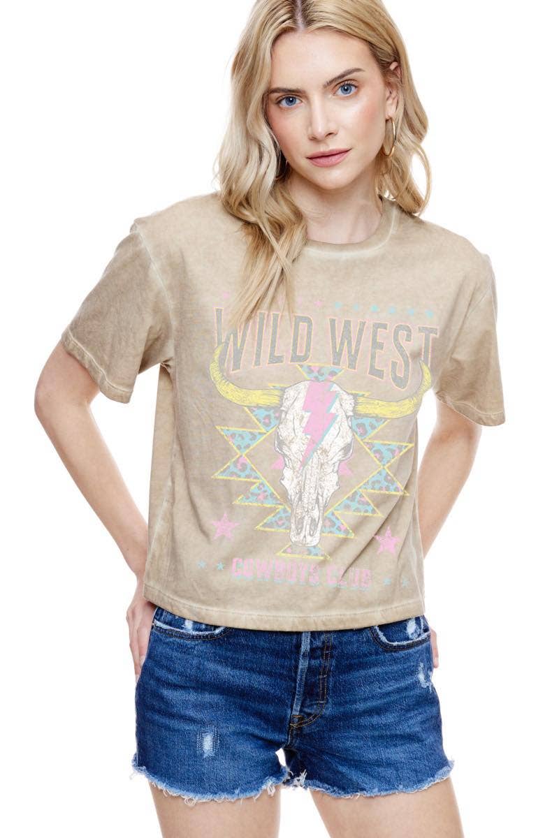 Wild West Cowboys Club Graphic S/S Lunar Dye Faux Crop: L / ORANGE