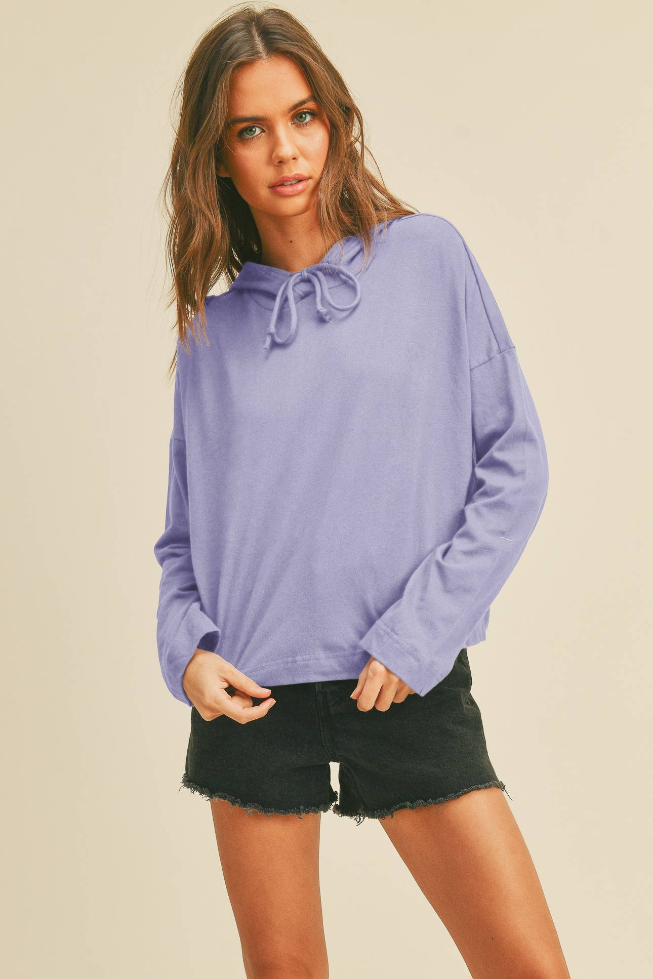 Blank Long Sleeve Hooded T-Shirt: VANILLA / M