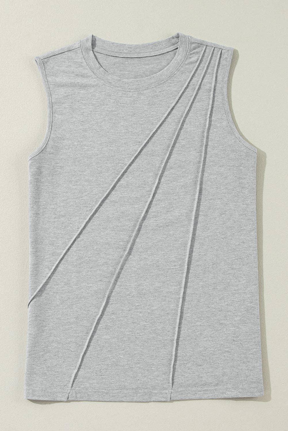 Pleated Crew Neck Tank Top: Light Pink / L