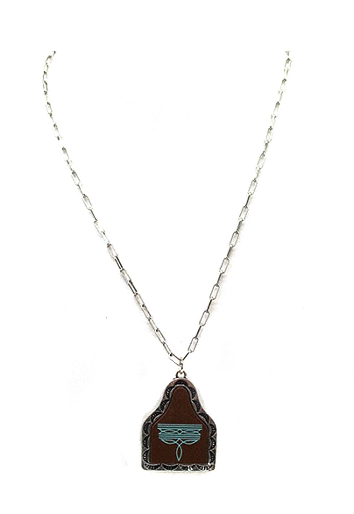 Western Boot Stitch Print Necklace: Brown