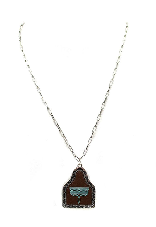 Western Boot Stitch Print Necklace: Brown