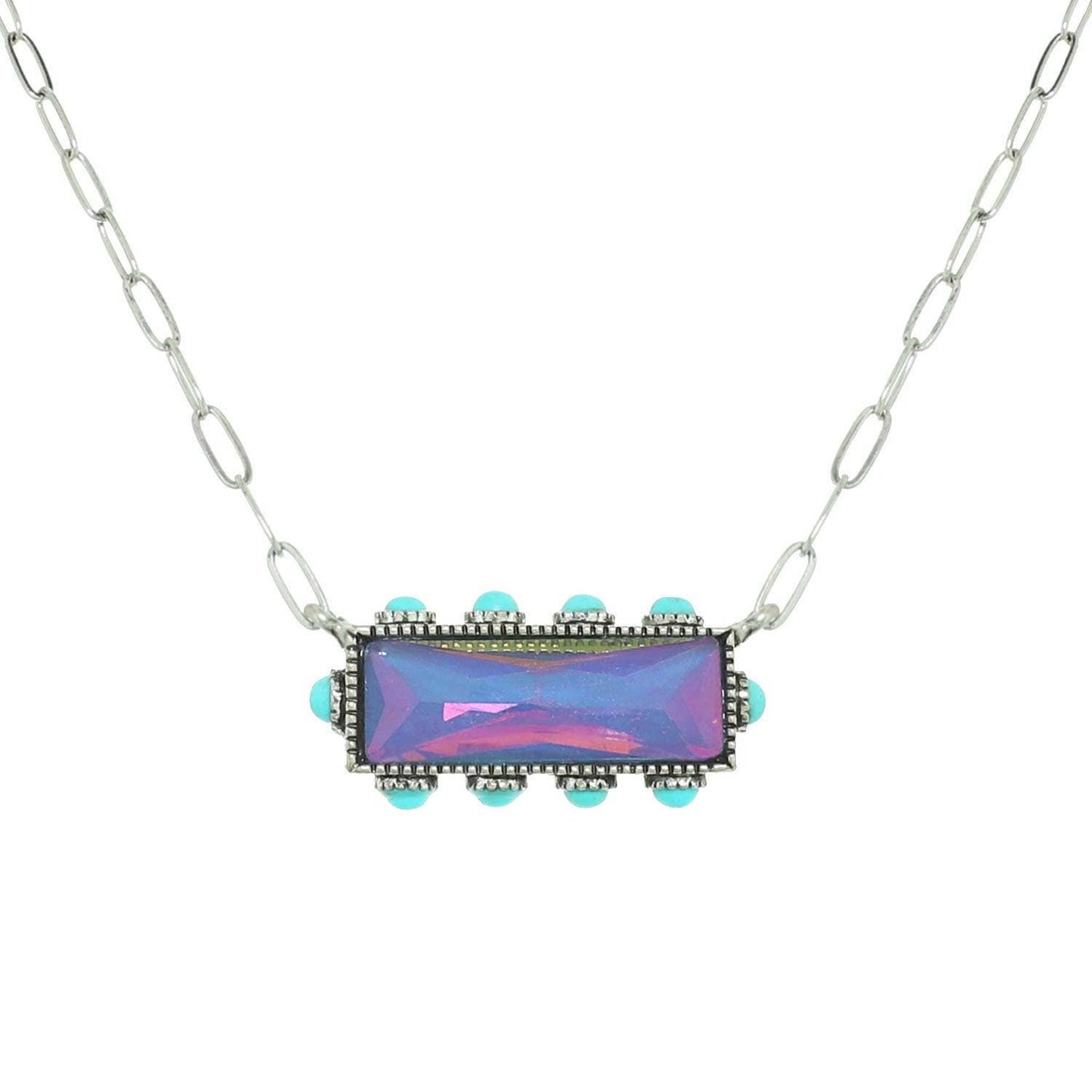 Western Horizontal Bar Gemstone Necklace: Iridescent