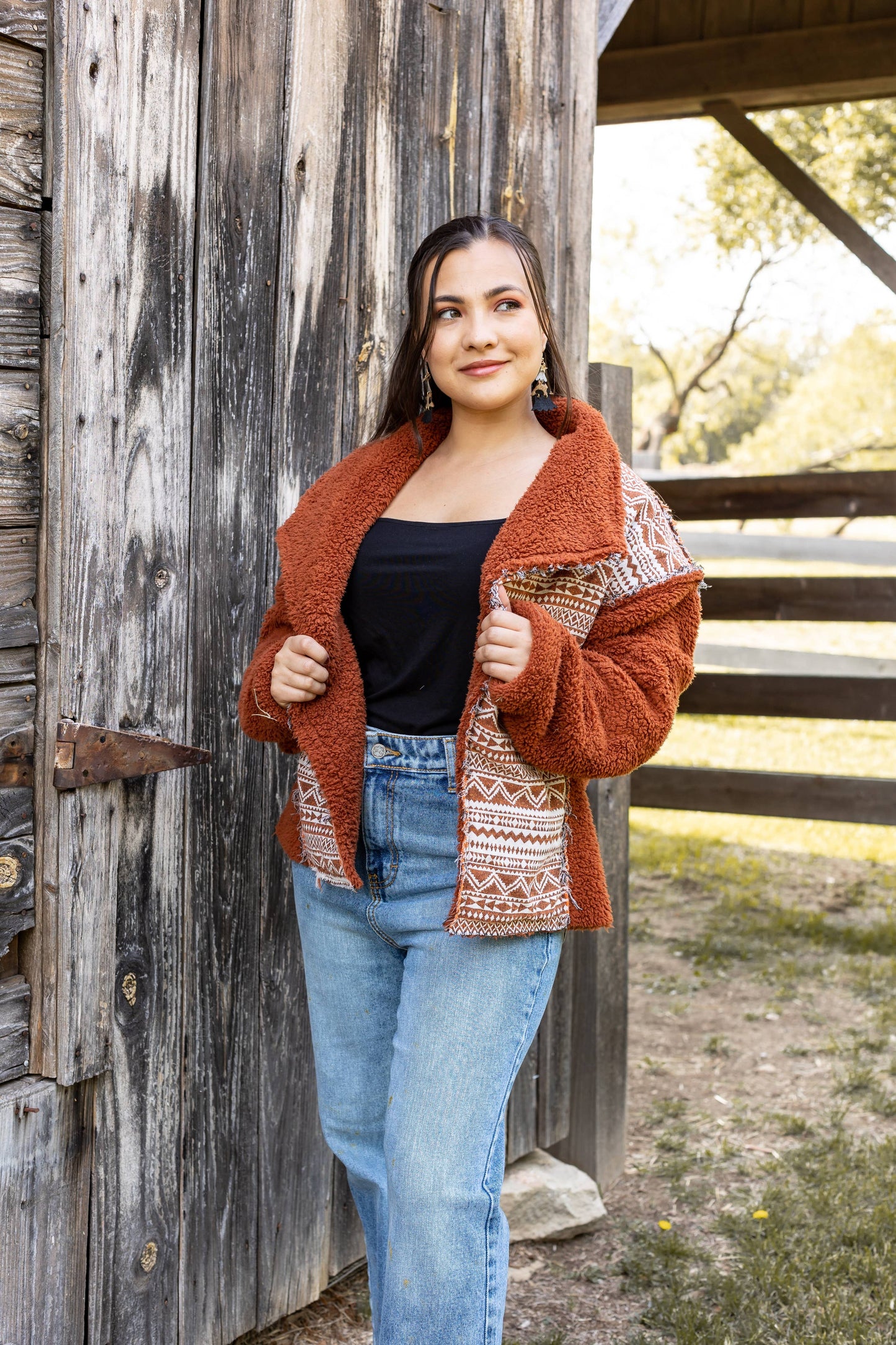 Tan Sherpa With Aztec Details: Tan / Medium