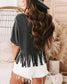 Black Leopard MAMA Fringed Hem Top