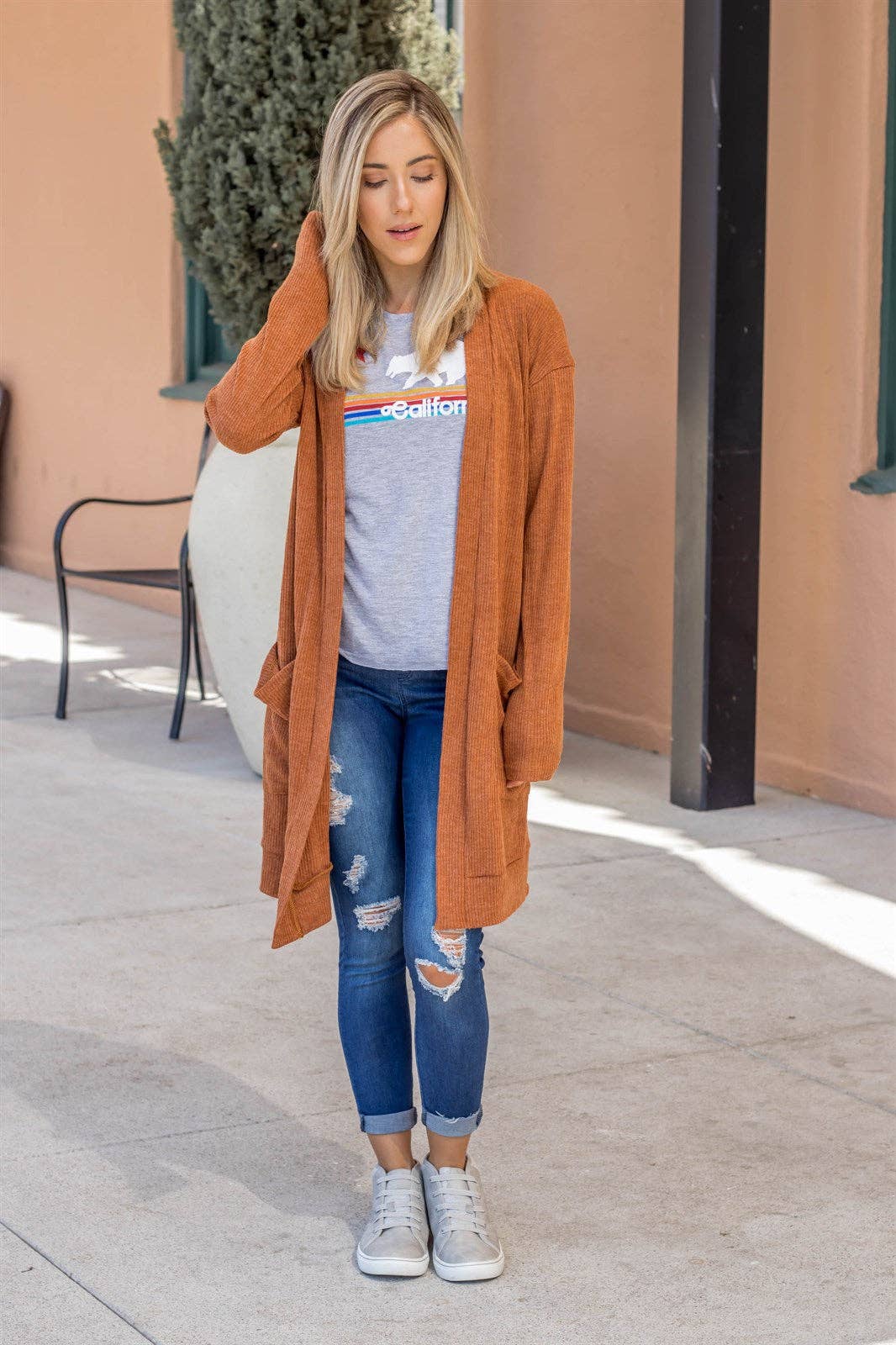 Texture Knit Pocket Aubrey Cardigan | S-3X: Medium / Burnt Orange