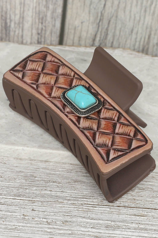 Western Rectangle Pattern Turquoise Hair Claw Clip