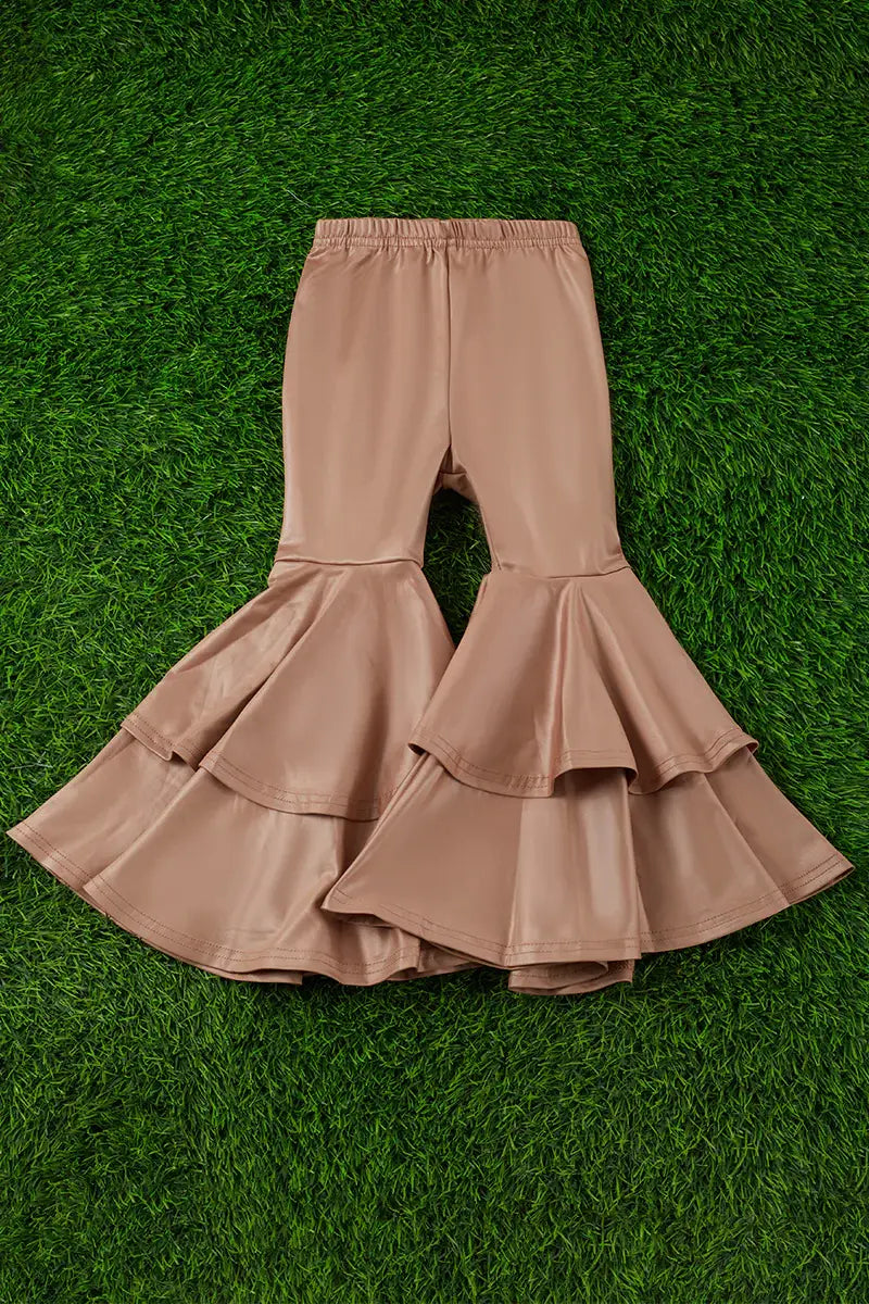 TAN FAUX LEATHER DOUBLE LAYER BELL PANTS.  3XL