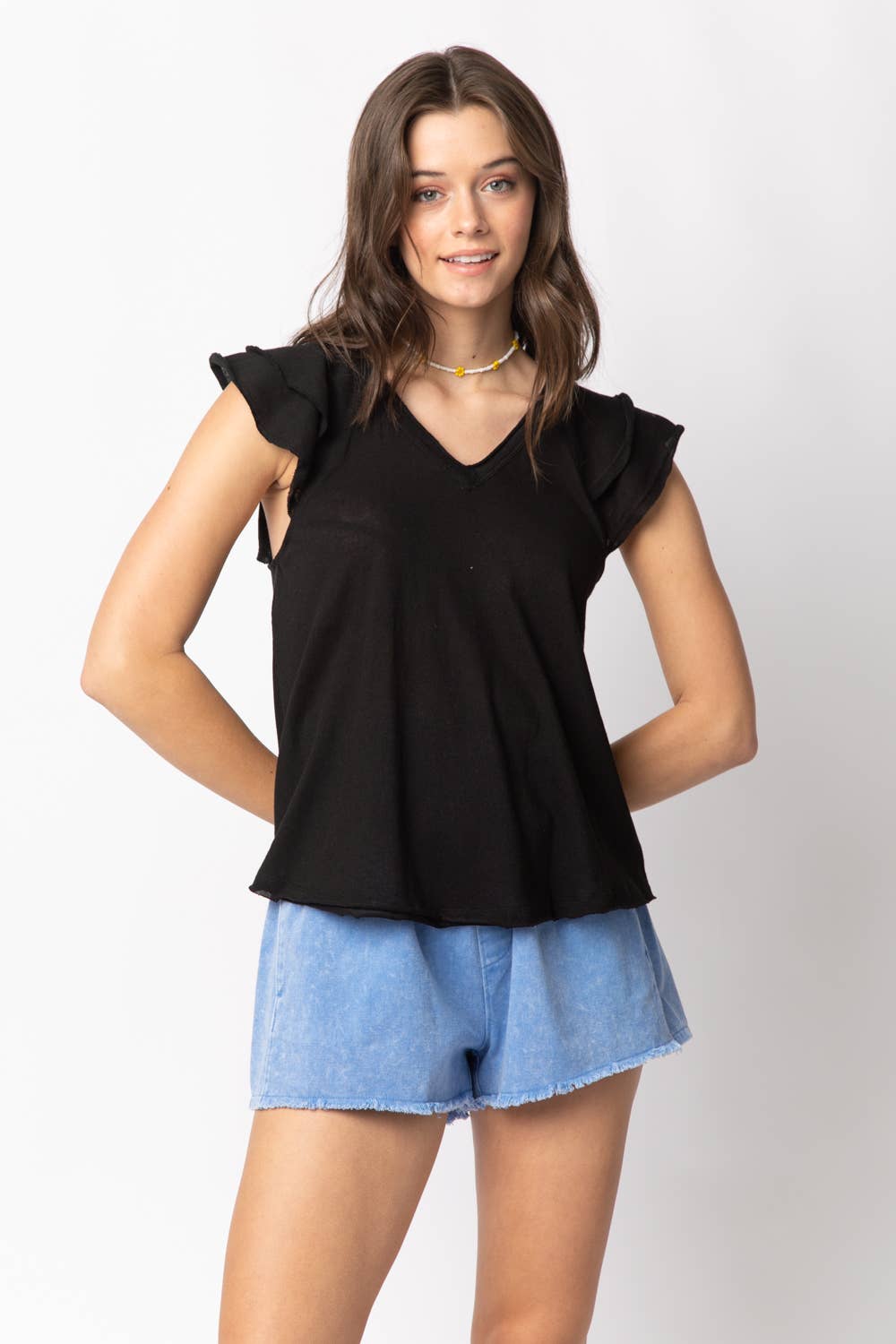 Ruffle Sleeve V Neck Top