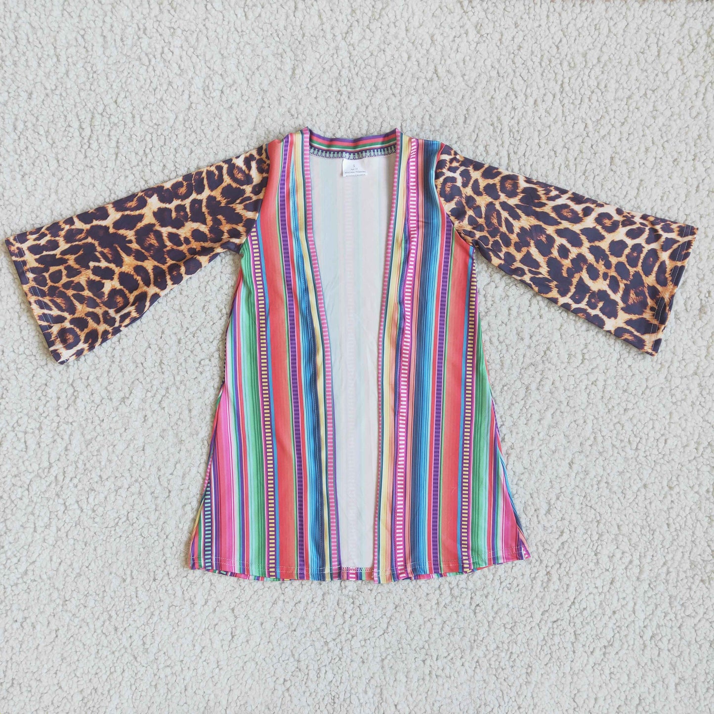 Girl Leopard Serape Striped Cardigan