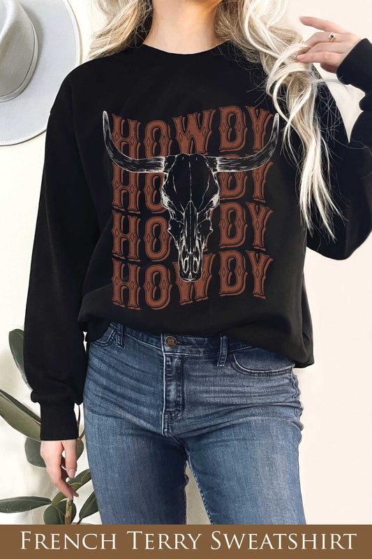 HOWDY COW SKULL GRAPHIX TERRY SWEATSHIRTS