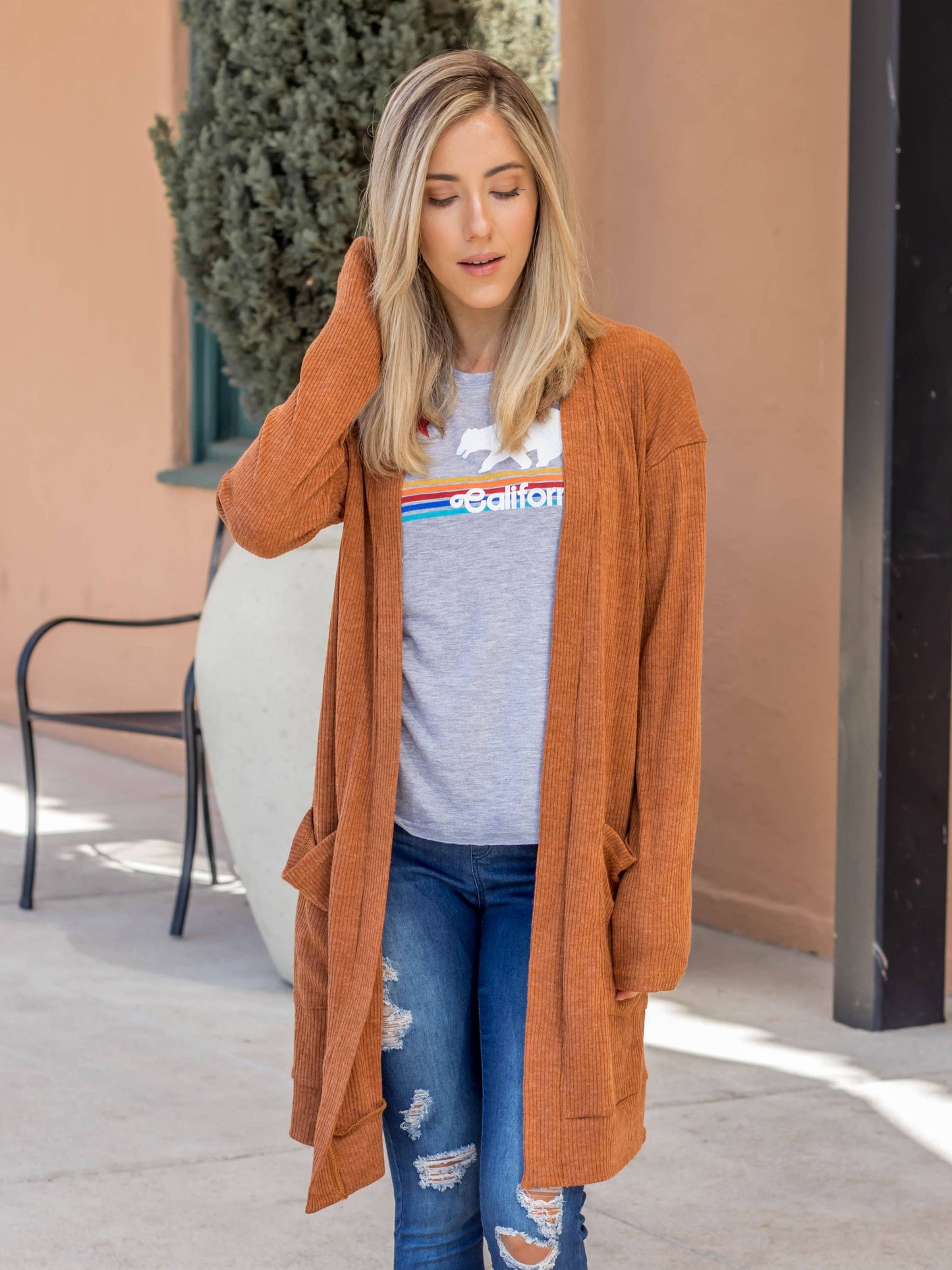 Texture Knit Pocket Aubrey Cardigan | S-3X: Large / Burnt Orange