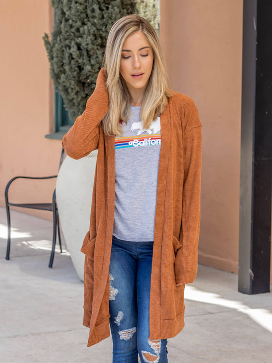 Texture Knit Pocket Aubrey Cardigan | S-3X: Medium / Burnt Orange