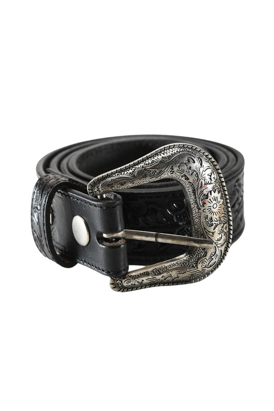 Tooled leather tone on tone adjustable belt