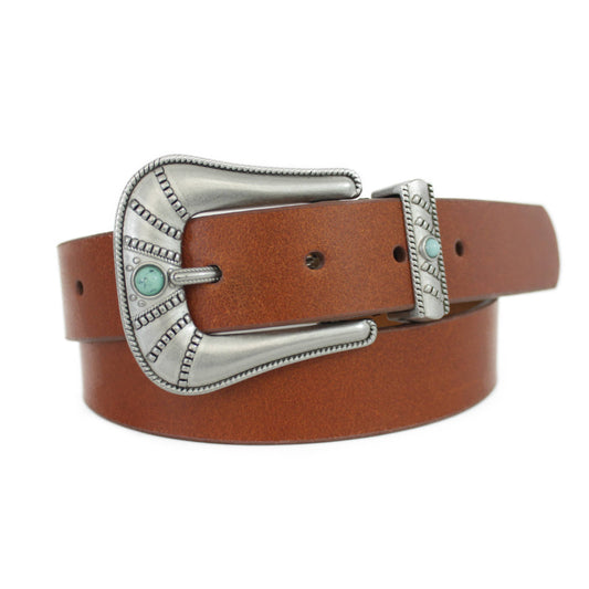 Turquoise Stone Buckle Leather Belt