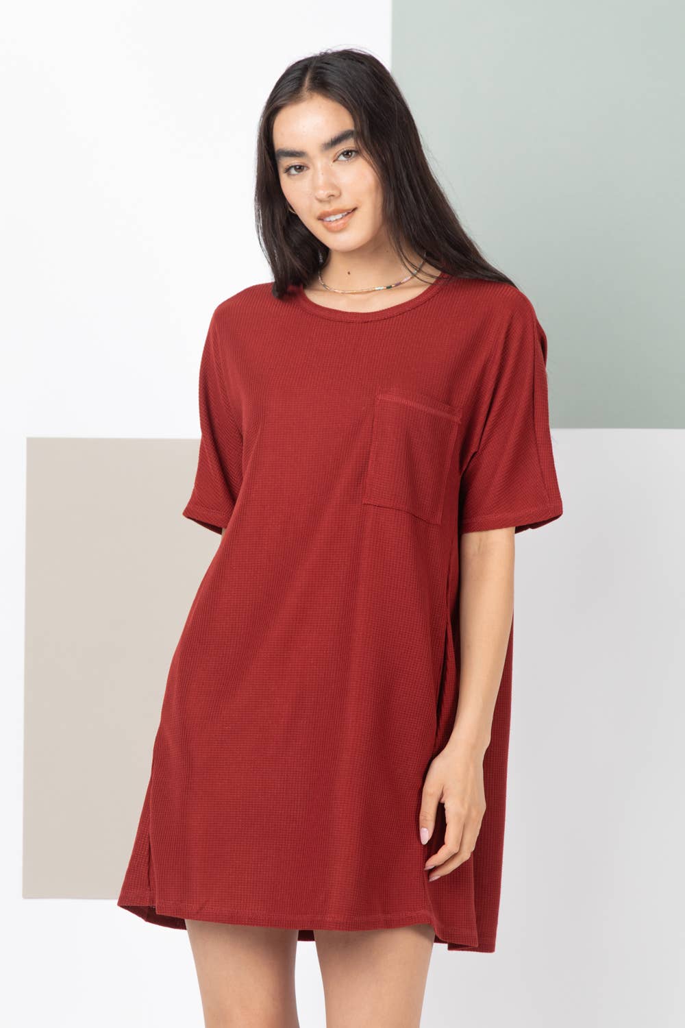 Waffle Knit T Shirt Dress