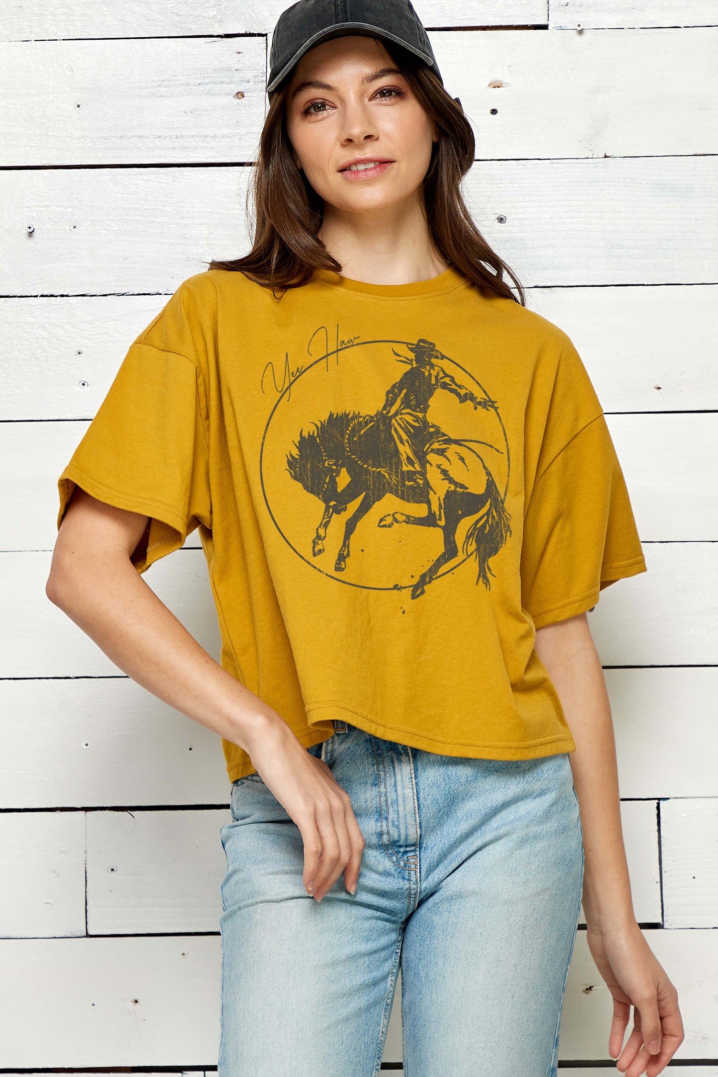 Yee Haw Cowboy Graphic Crop Tee